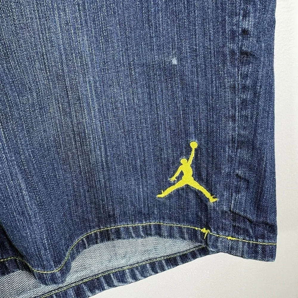 VTG Jordan XI Shorts Mens 42 Blue Baggy Embroider Denim Jorts Hip Hop Skater Y2K
